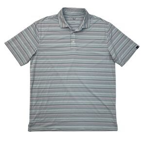 Oxford Golf Polo Shirt Mens L Large Blue Pink Striped Short Sleeve Performance